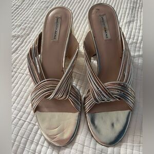 Saks Fifth Avenue Silver and Tan Heeled Sandals